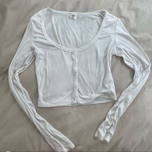 Aritzia Sunday Best White Scoop Neck Button Up Crop Top Long Sleeve